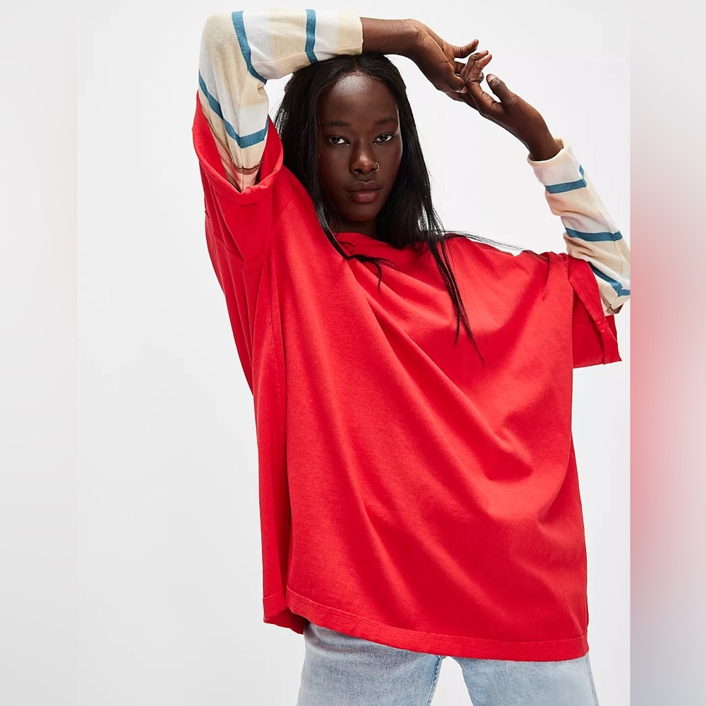 Free People Bright Red Short Sleeve Tee Women's